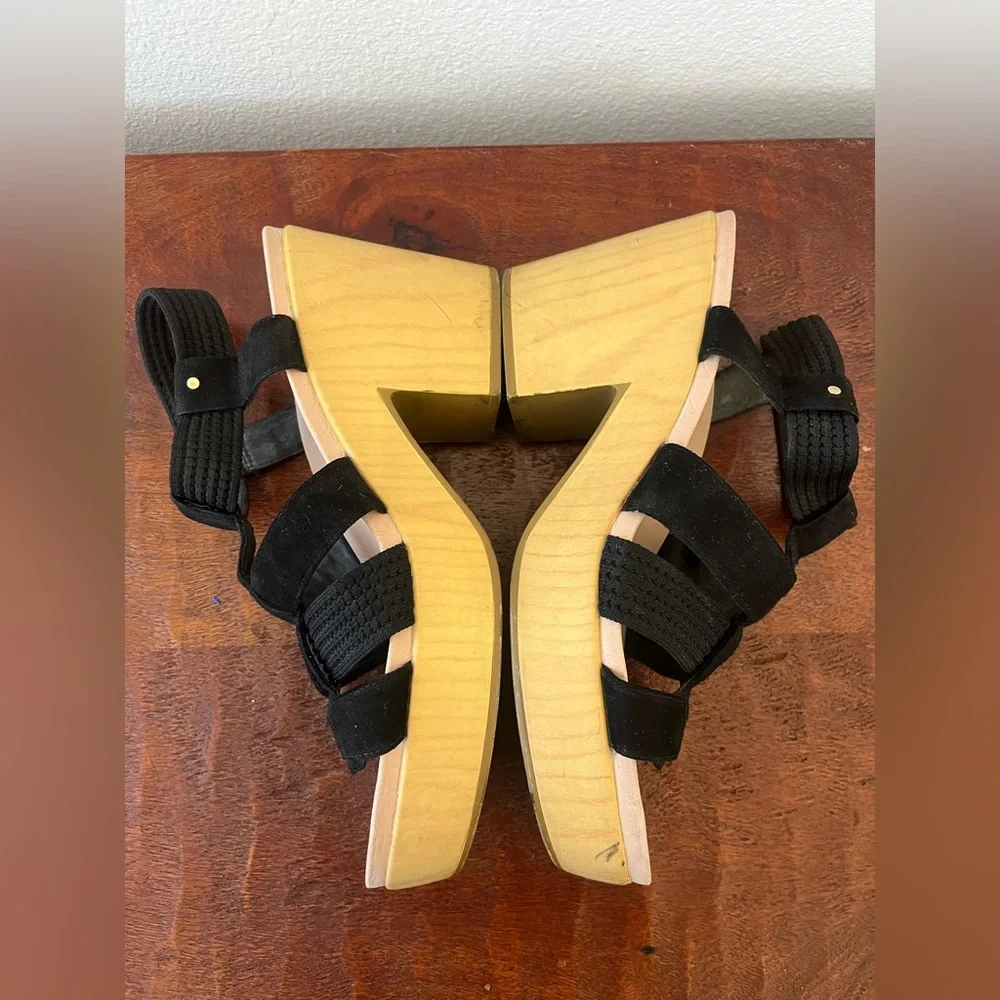 Dr. Scholl's Faux Wood Black Chunky Platform Heeled Blossom Boho Sandal Sz 11